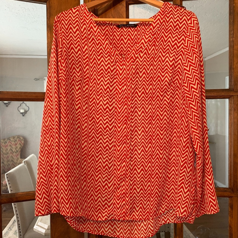 Red and White Patterned Long Sleeve Top
